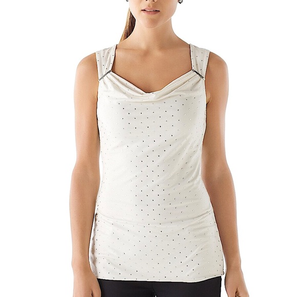 WHBM STUDDED CREAM DRAPE NECK TOP - Picture 2 of 3